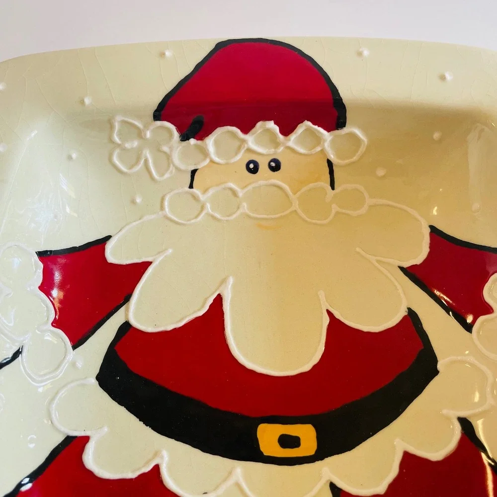 Santa Claus Decorative Plate Holiday‎ Christmas Decor Hand Painted Signed